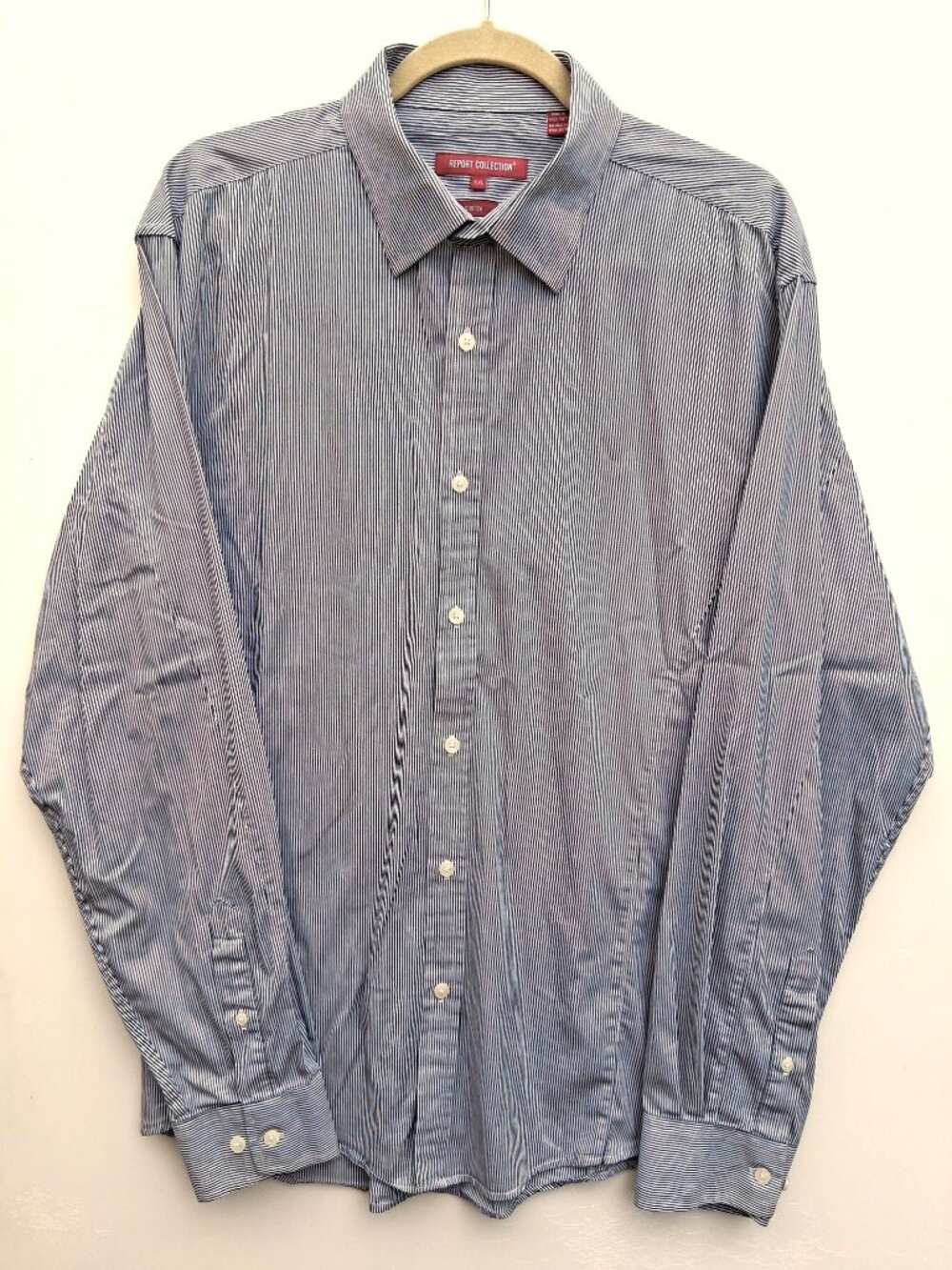 REPORT COLLECTION men stretch long-sleeve button-down pinstripe shirt (size XXL)
